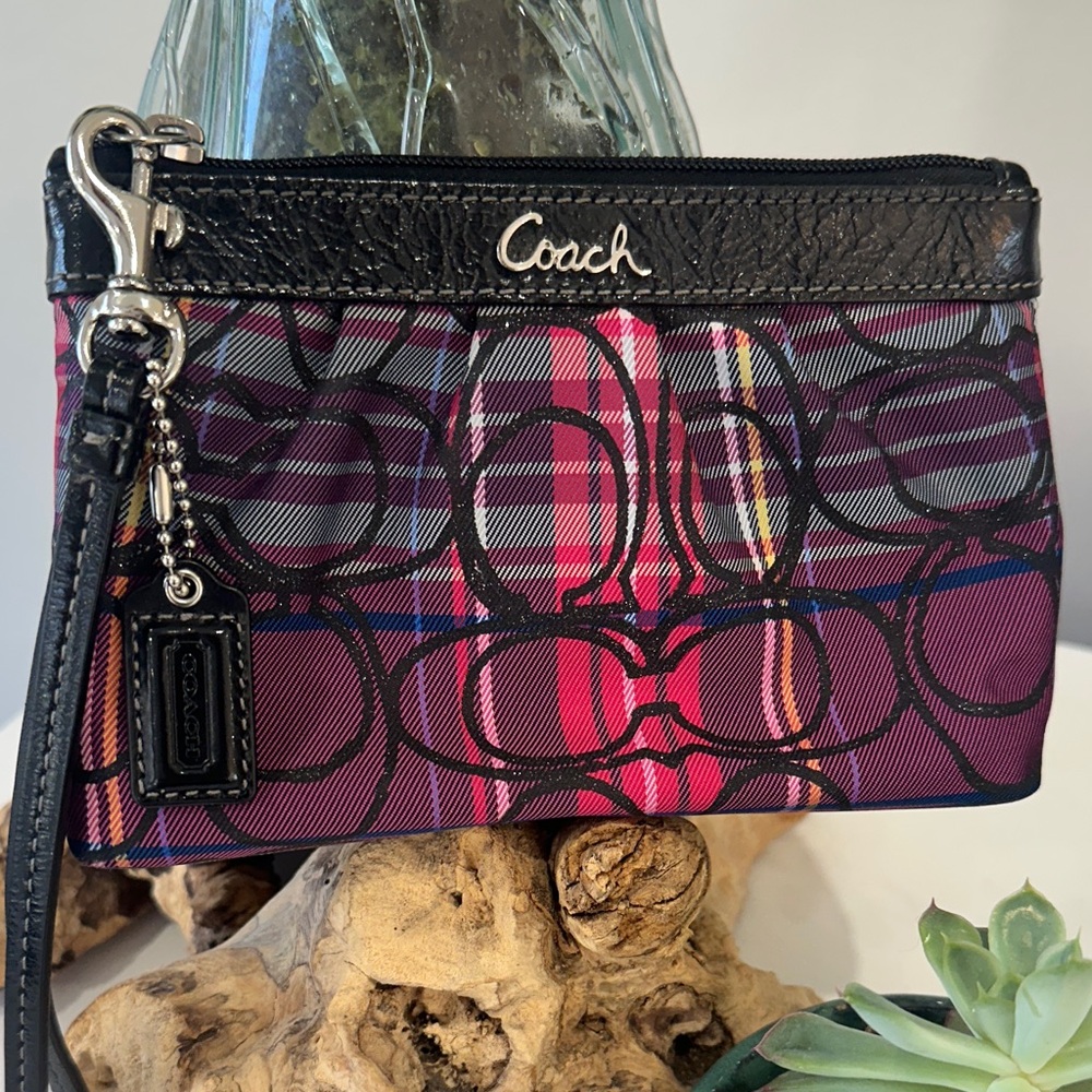 Coach Poppy Tartan Wristlet